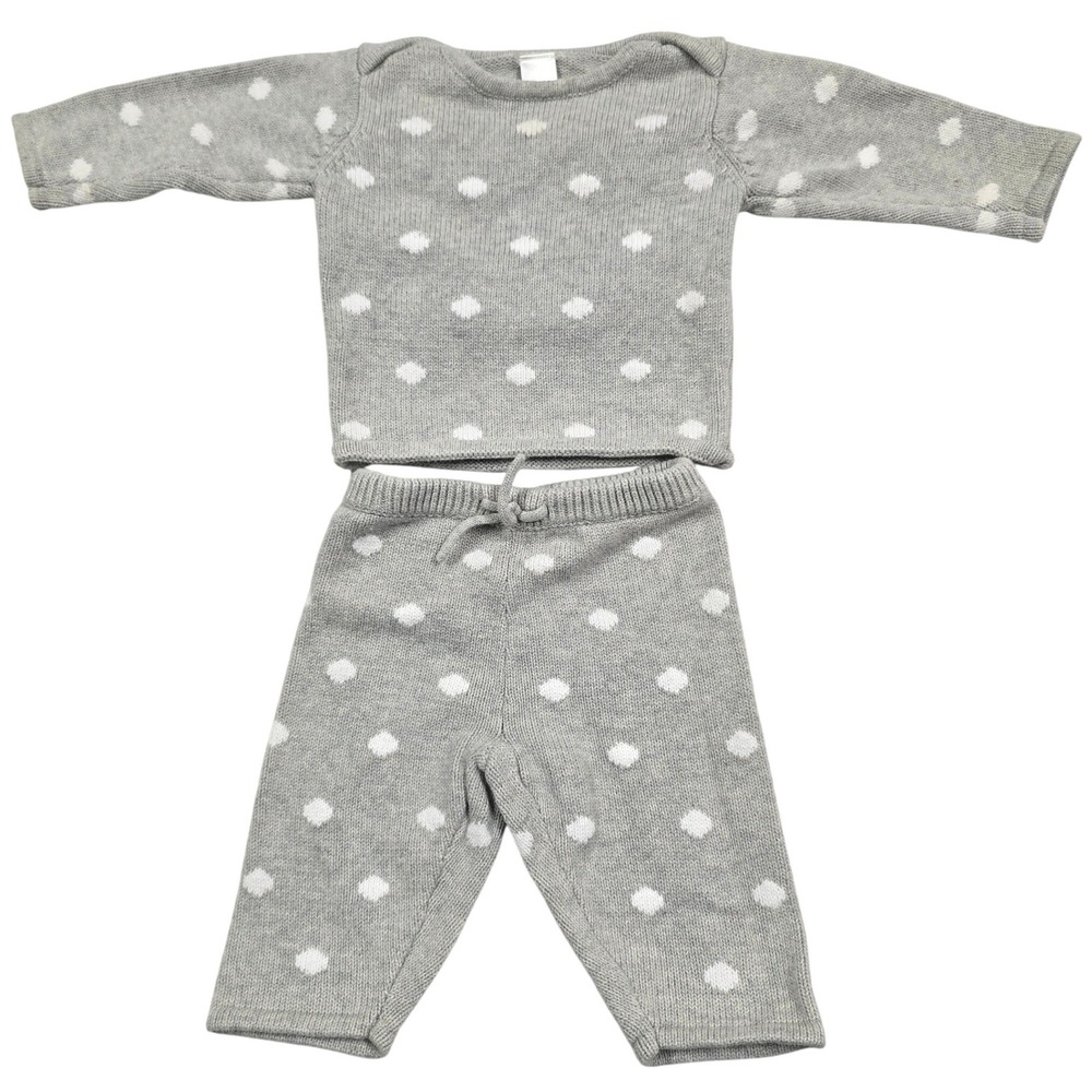 Baby Gap Gray White Polka Dot Cotton Knit Sweater Pants Set 3-6 Months Y2K 2002